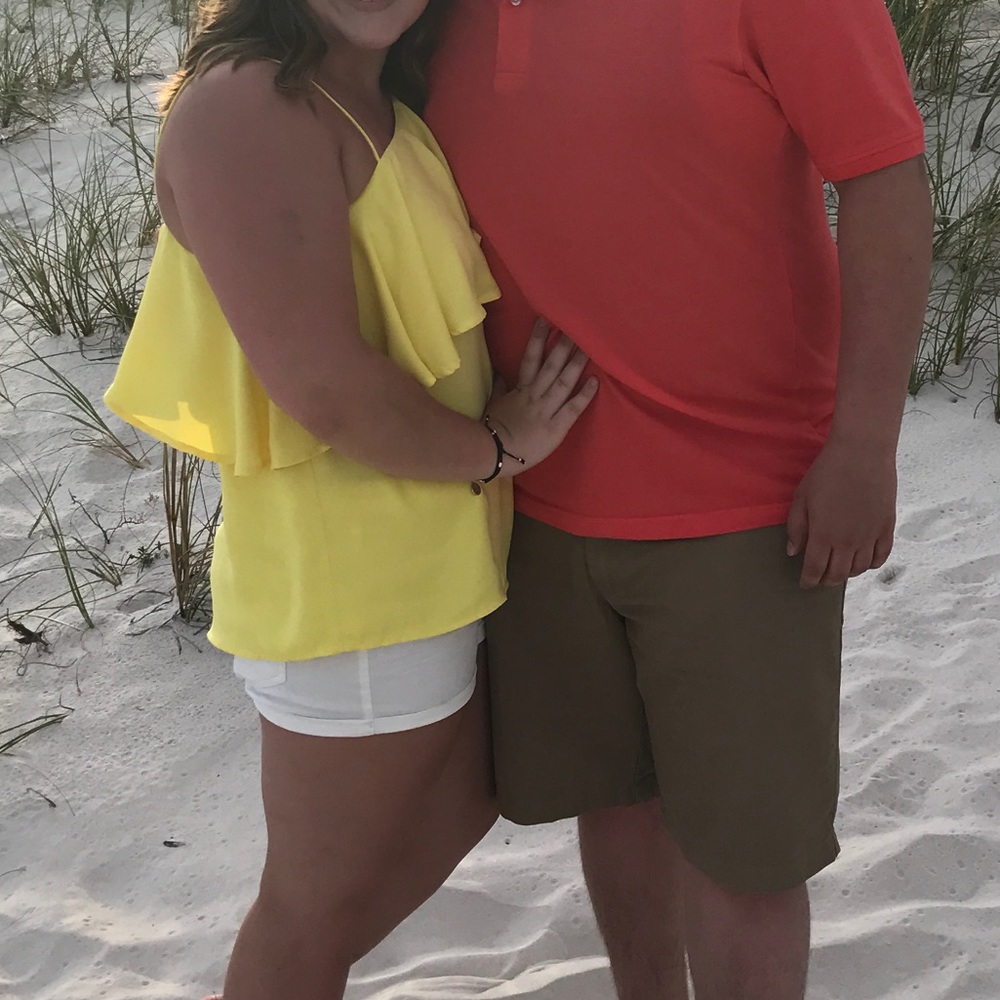 Apricot Lane one shoulder yellow ruffle top